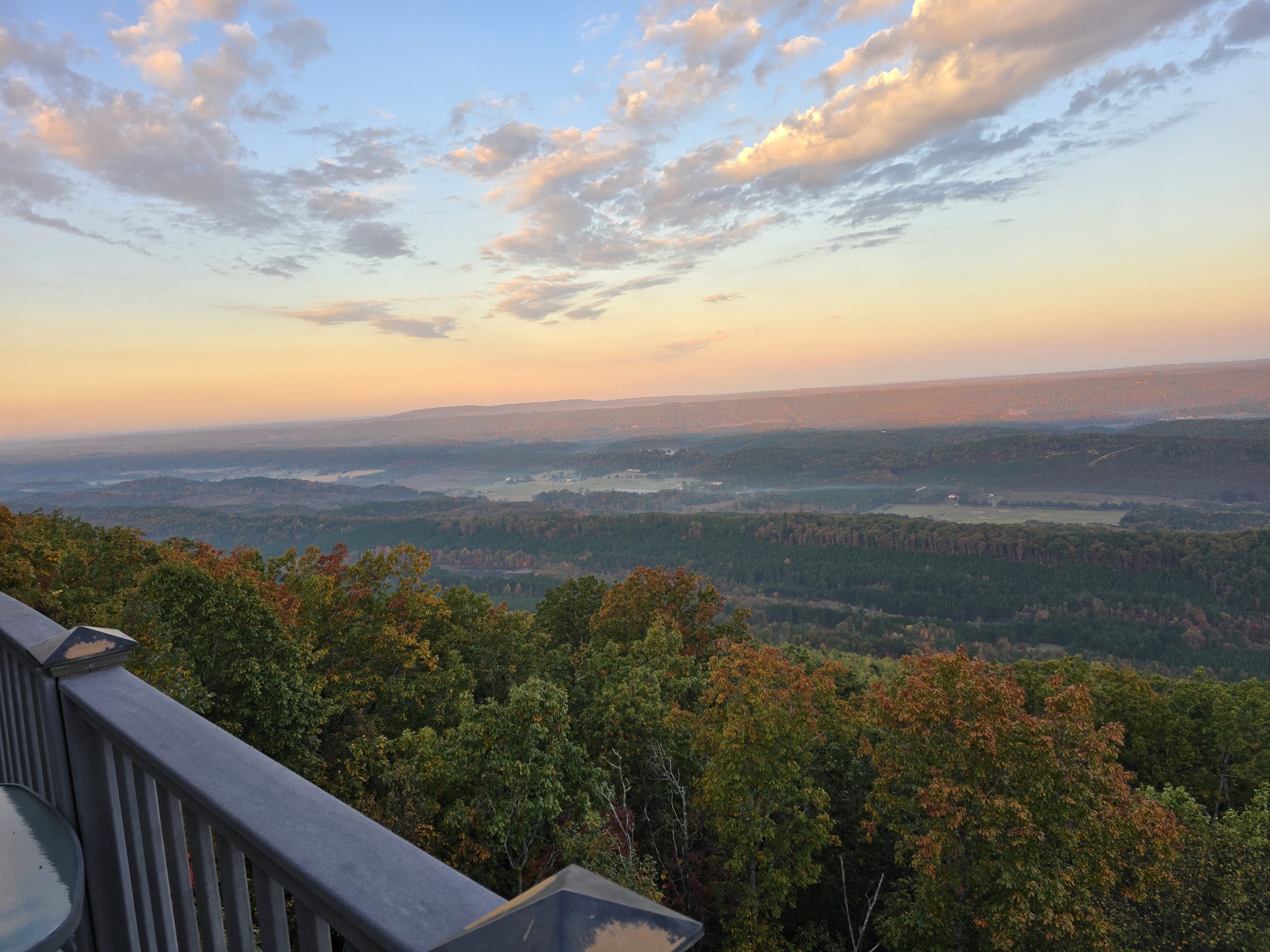 The Lodge on Lookout Mountain in Mentone, AL - fall sunrise deck